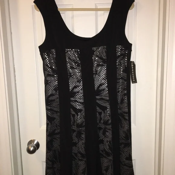 CONNECTED APPAREL NWT AUTHENTIC BLACK WITH SILVER GLITTER DOTS SLEEVELESS DRESS - Picture 3 of 11